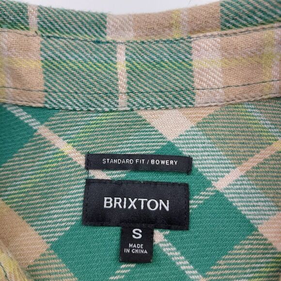 Brixton Shirt Mens Small Green Flannel Plaid Long Sleeve Standard Fit Bowery - Picture 8 of 12